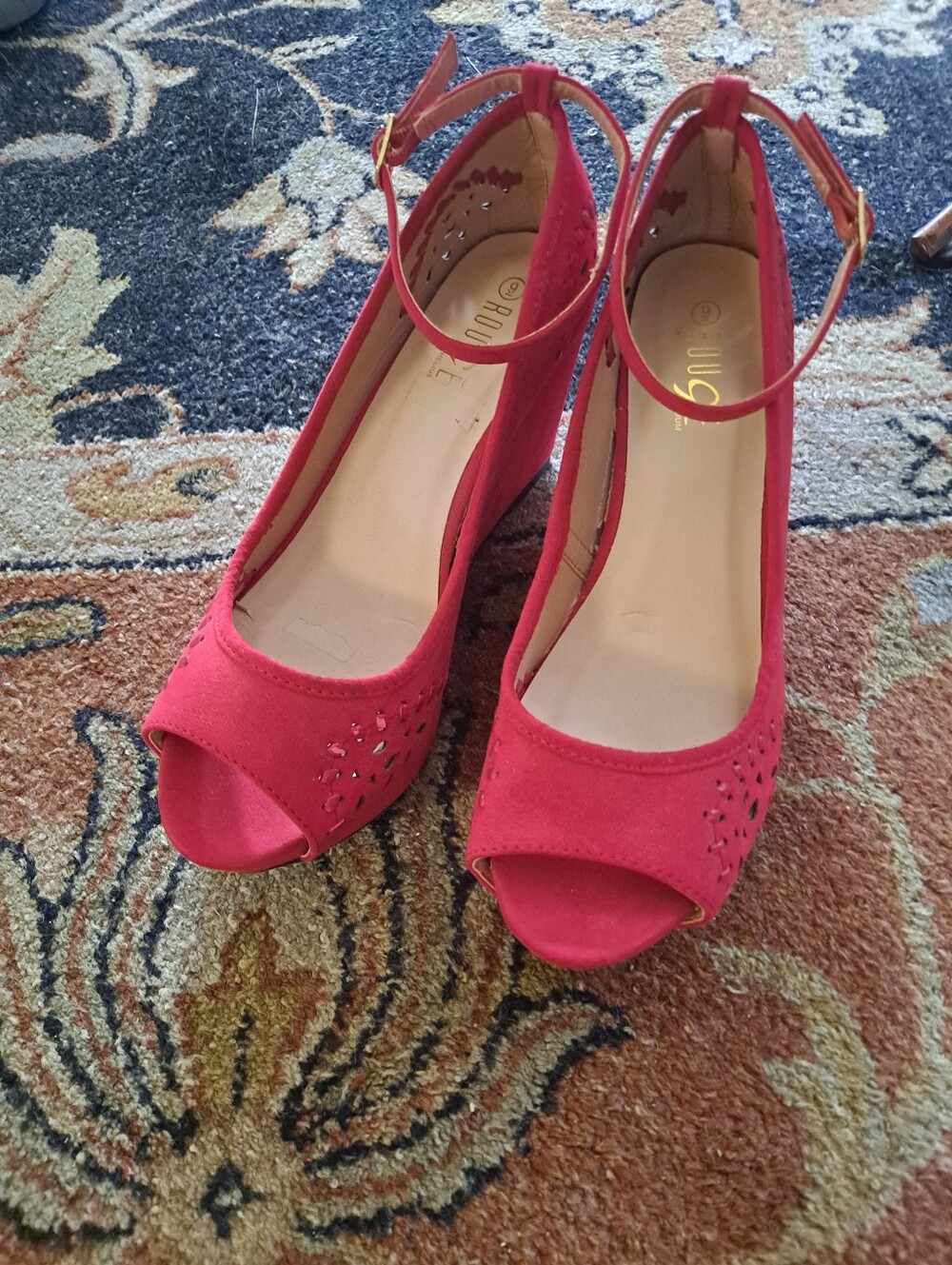 Rouge Helium Red Open-Toe Ankle-Strap Wedges
